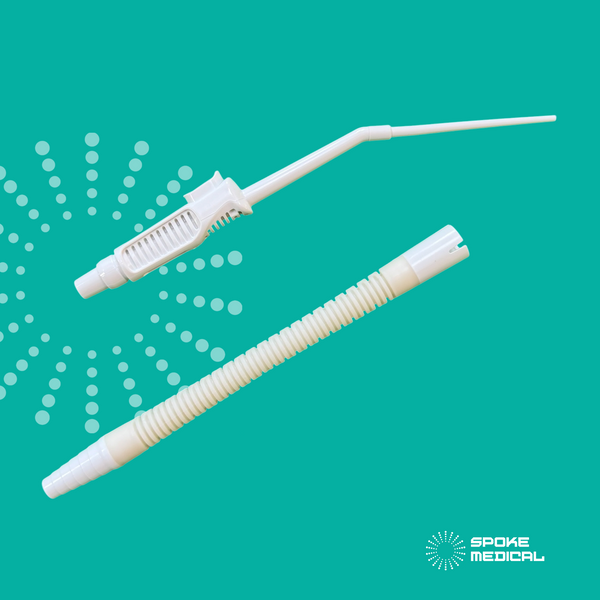 Zephyr single-use microsuction device and its flexible adapter tube shown side by side, unconnected
